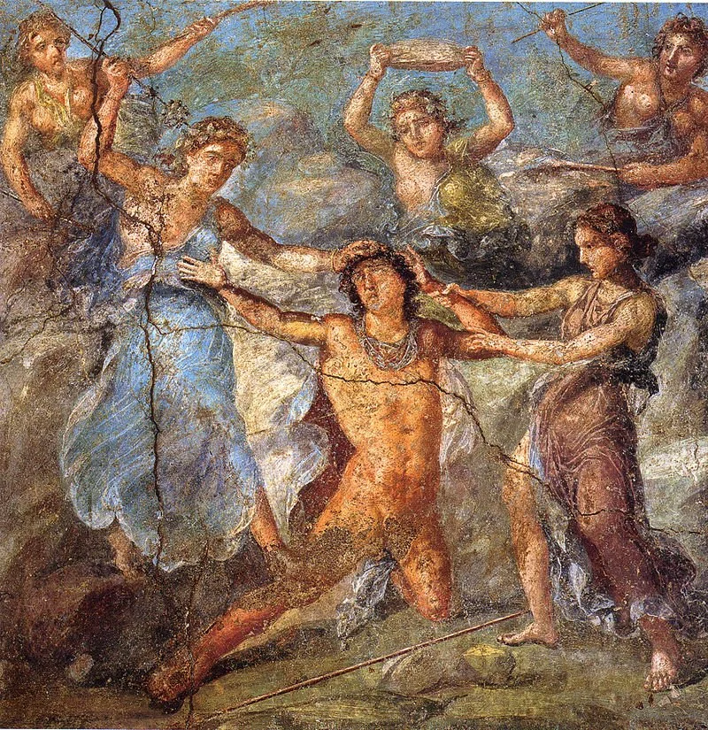 A fresco from the Casa dei Vettii in Pompeii representing Pentheus being torn by maenads.